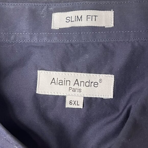 Alain Andre of Paris 6XL Mens Slim Fit Button-Down Dress Shirt Navy Blue Formal - Picture 11 of 16